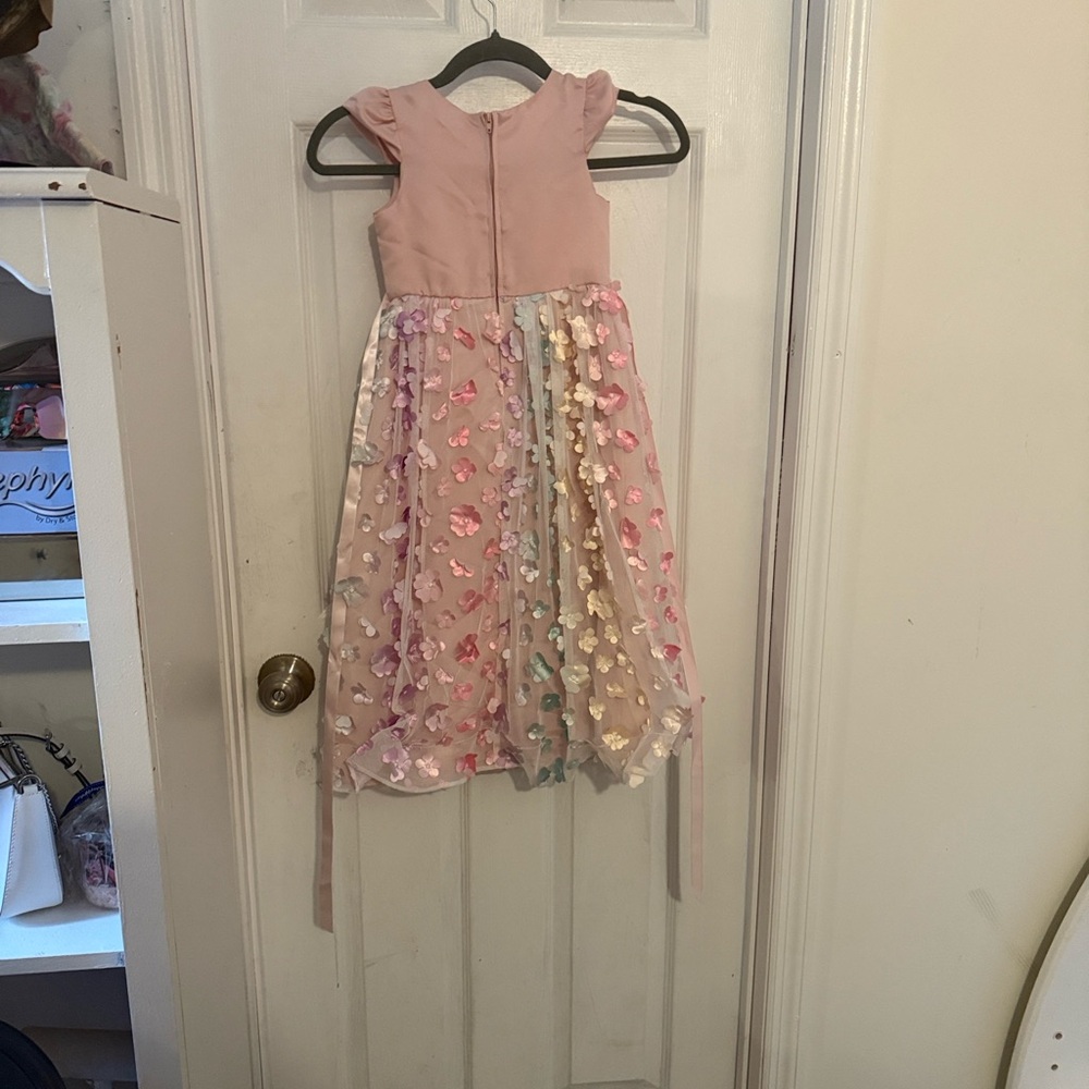Rare Editions Pink Dress with Multicolor Floral Overlay